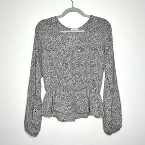 Sienna Sky Long Sleeve Black and White Peplum Blouse